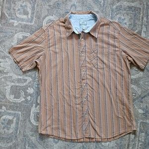 Horny Toad & Co. Polo Shirt Mens XL Brown Woven Button Up Short Sleeve Cotton